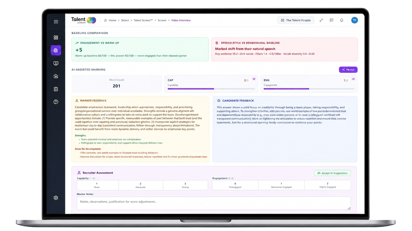 Talent Assess — evidence-based scoring interface